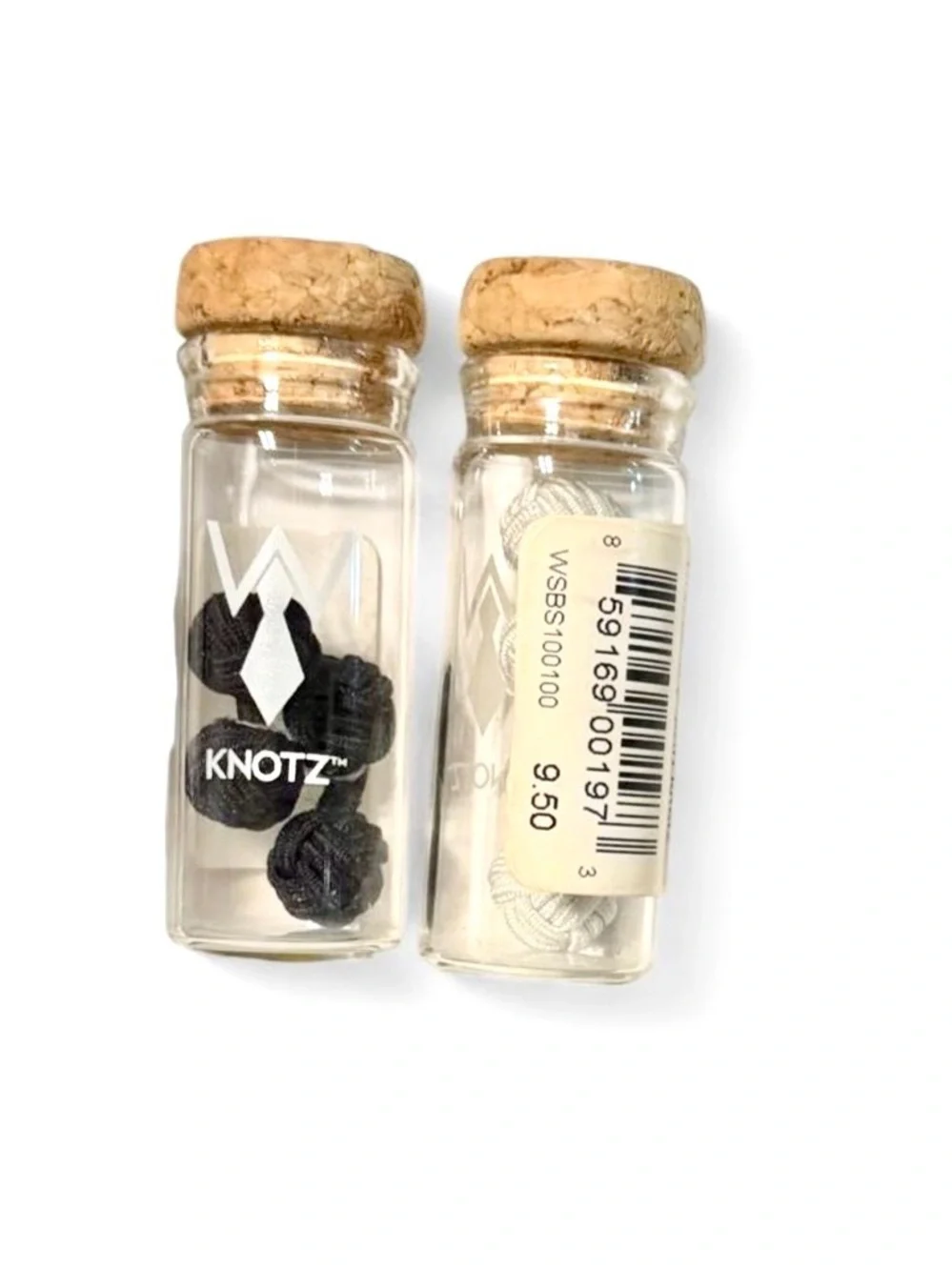 Two Sets of Knotz Fabric Cufflink One Black & One White New in Glass Bottles